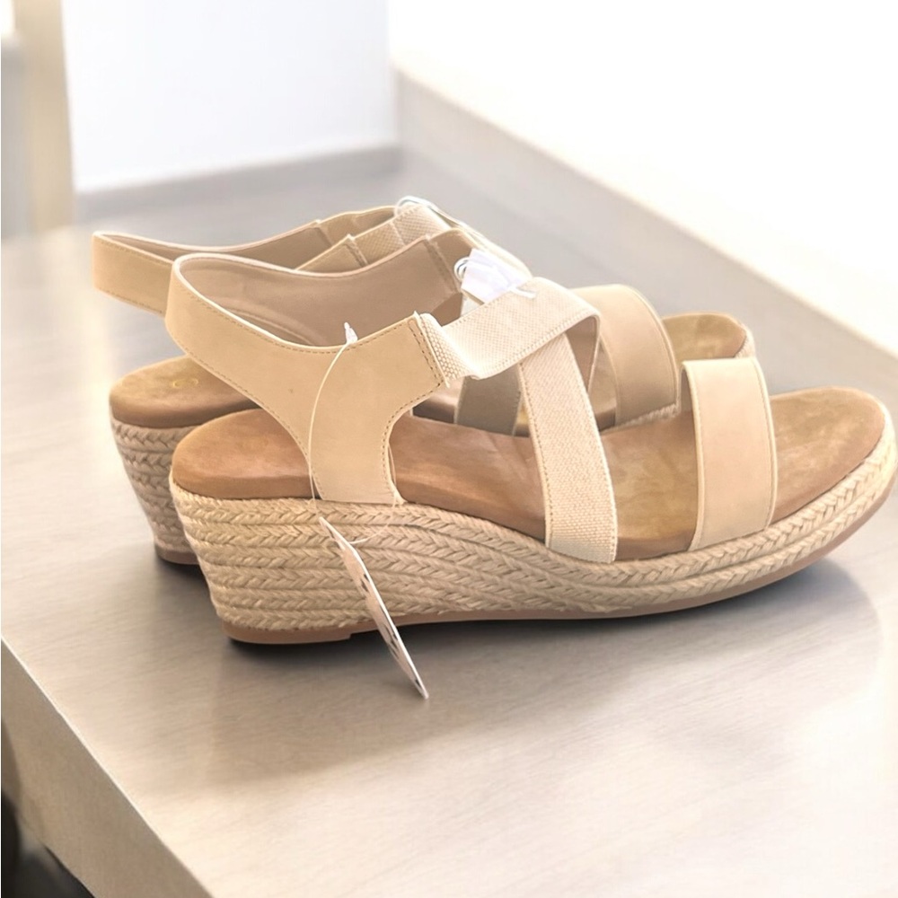 MySoft Women’s Beige Open Toe Wedge Sandals